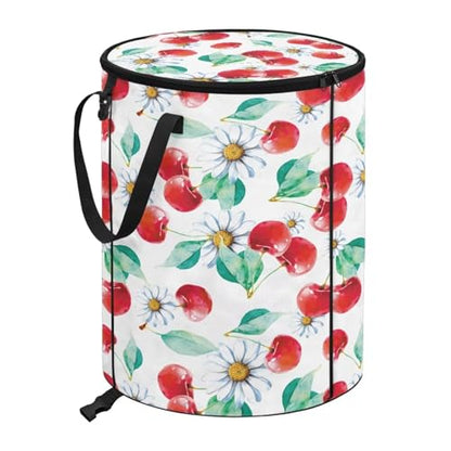 BIGCARJOB Daisy Cherry Foldable Trash Can Outside Waste Basket Bin Water Resistant Garbage Bag Recycling Bin Trash Can with Lid and Clip(23 Gallons), 22.83x17.71 in - color: Daisy Cherry