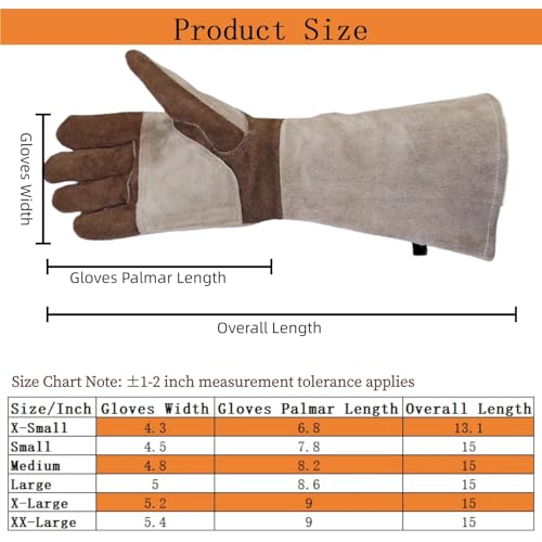 Welding Gloves -Long Sleeve Fireproof and Heat Resistant 15IN XXL - color: Brown 1 Pair, size: XX-Large