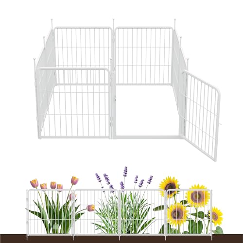 SunsGrove Garden Fence with Gate, 24 in(H) x 14.8 ft(L) 8 Panels Heavy Duty Metal Animal Barrier Fence for Yard, Suitable for Indoor or Outdoor Dog Pet Fence, Garden Fence Border, White - color: White, size: 24 in(H) x 14.8 ft(L) 7 Panels +1 Gate