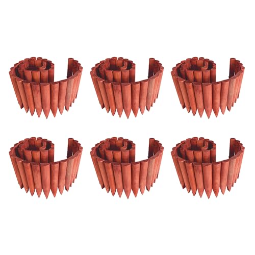 WORTH Garden Wood Edging Border 6-Pack 7.9" H x 42" L(21Ft Total Length), Flexible Short Wood Fence Roll Brick Red Finish, Wooden Lawn Edging for Landscaping, Flower Beds, Lawn & Tree Borders - color: 6-Pack 7.9"x42"