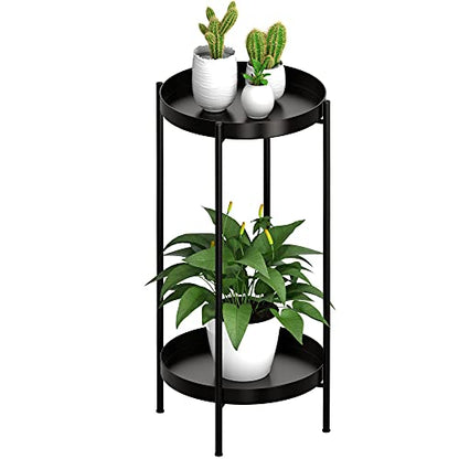 2 Tier Plant Stand Indoor Outdoor - 10.5in Width 24in Tall Flower Pot Rack - color: Black