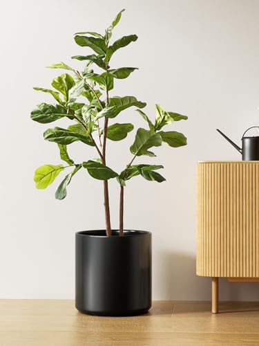 LE TAUCI 12 Inch Pot for Plants, Ceramic Indoor Planter, Black - color: Black