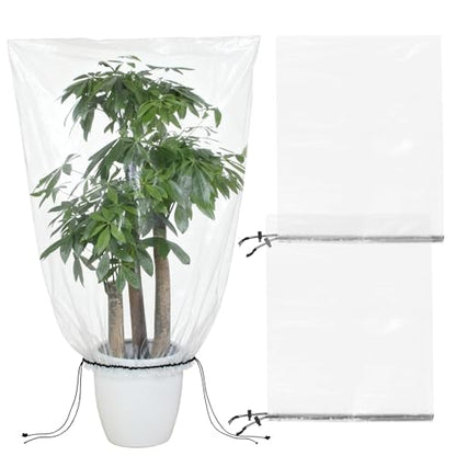 2 Pcs Winter Plant Covers Freeze Protection with Drawstring, 47"x71" Clear Plastic Film Shelter Bags, Waterproof Plant Frost Protection Covers for Outdoor Garden Shrubs Crops - size: 47"x71"