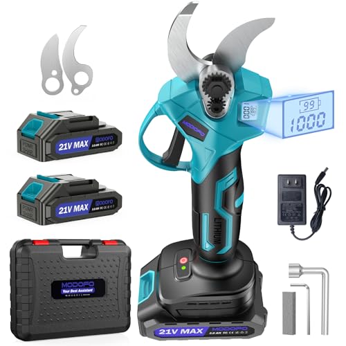 Upgraded Electric Pruning Shears, 1.4" Cutting Diameter Cordless Pruner with LCD Display, Brushless Motor, 2×2.0Ah Rechargeable Batteries & Extra Blade for Garden Trees and Branches - color: Blue