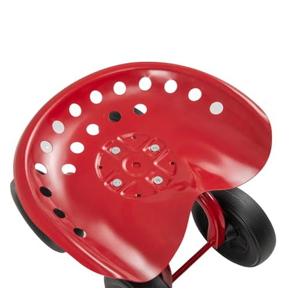 ERGOMASTER Garden Seat with Wheels, Adjustable Height & 360° Swivel, Iron Frame, Red - color: Red