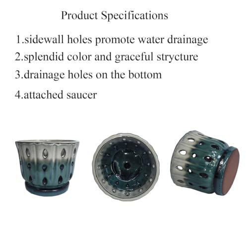 Ceramic Orchid Pot with Holes 6'' Orchid Planter (cream over turquoise) - color: Cream Over Turquoise