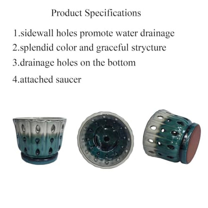 Ceramic Orchid Pot with Holes 6'' Orchid Planter (cream over turquoise) - color: Cream Over Turquoise