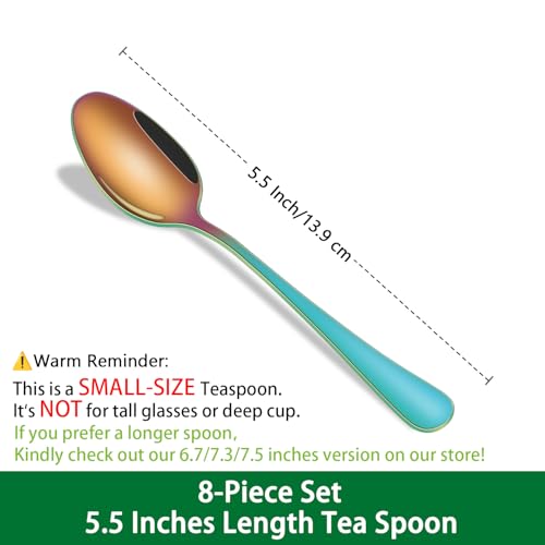 DEHOV 5.5 Inch Colorful Rainbow Coffee & Tea & Demitasse Spoons Set of 8 - color: Rainbow