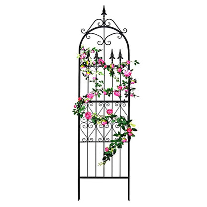 Garden Trellis for Climbing Plants, 86" H x 21.7" W Heavy Duty Metal Trellis, 7.2FT Rustproof Black Iron Vine Support Trellis with 9.8" Ground Stakes, Decorative Cupid Arrow Design for Roses - size: 86 inch-1 pack