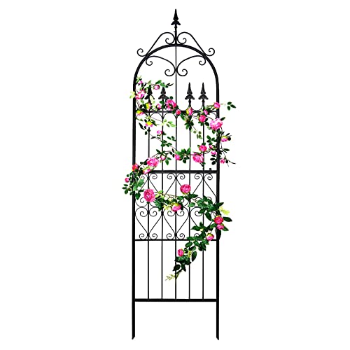 Garden Trellis for Climbing Plants, 86" H x 21.7" W Heavy Duty Metal Trellis, 7.2FT Rustproof Black Iron Vine Support Trellis with 9.8" Ground Stakes, Decorative Cupid Arrow Design for Roses - size: 86 inch-1 pack