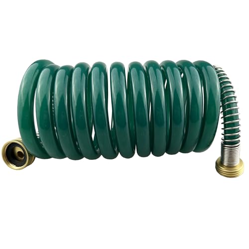 Darnassus Coil Garden Hose with Brass Connector - Self Retracting Spiral PU Curly Water Hose 10FT, Retractable and Corrosion Resistant for Balcony Small Patio Watering - color: Dark Green, size: 10 FT