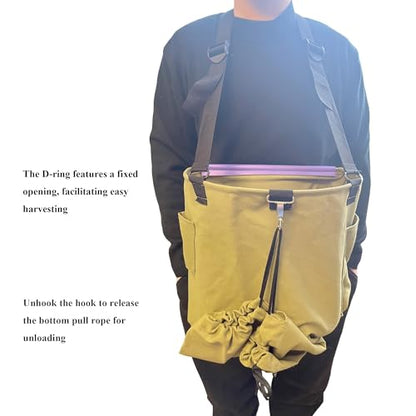 Large Adjustable Canvas Fruit Picking Bag for Orchard Farm Garden - color: Khaki