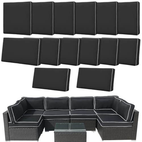 14Pcs Outdoor Cushion Covers Replacement Washable w/Zipper for 6-Seaters Sofa Patio Slipcovers Set Seat and Back Covers Only-25.6x25.6x3.9inch - color: Bjw, size: 25.6x25.6inch