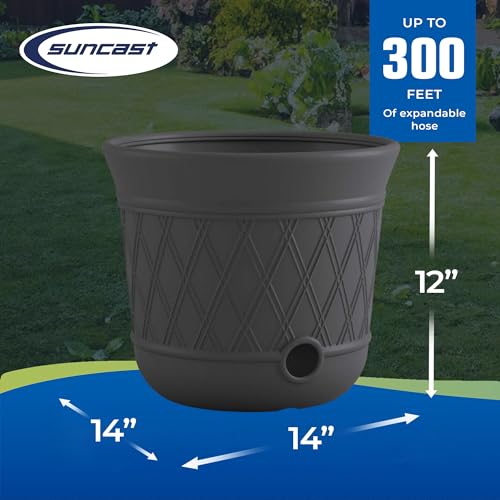 Suncast 4 Pack 14" x 12" Round Resin Decorative Weatherproof Outdoor Hideaway Standard Garden Hose Storage Pot with Drainage Holes, Gray - size: 4 Pack