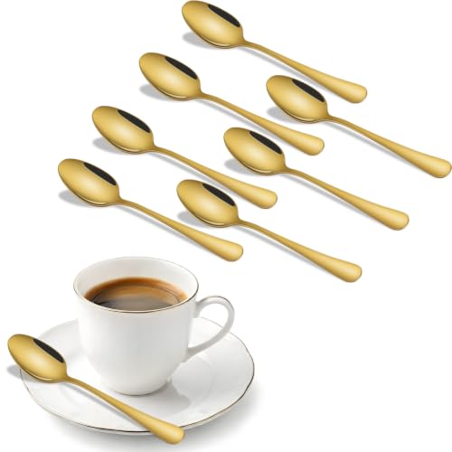 DEHOV 5.5 Inch Gold Small Coffee & Tea & Espresso Spoons Set of 8 - color: Gold