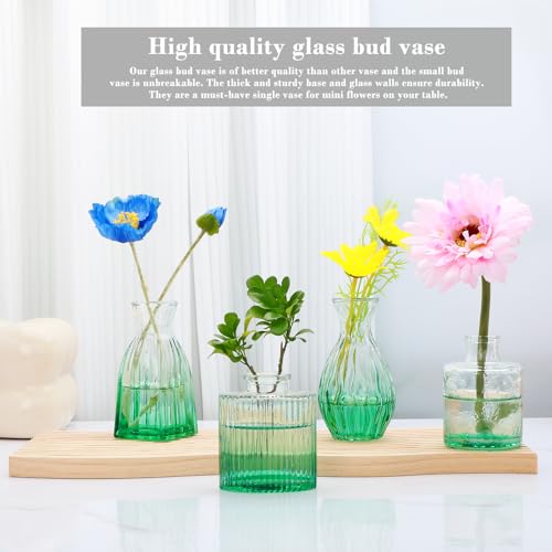 Glass Bud Vases Set of 4, Small Green Flower Vases for Wedding Centerpiece - color: Green