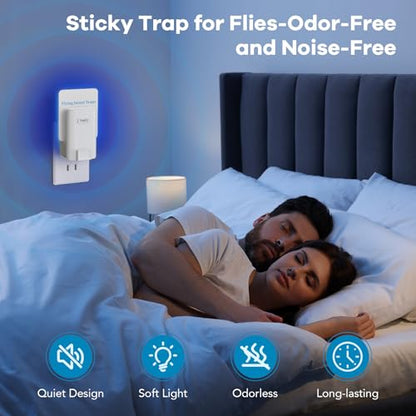 Indoor Fly Trap, Plug-in Fruit Fly Trap with 2 Devices and 6 Sticky Refills