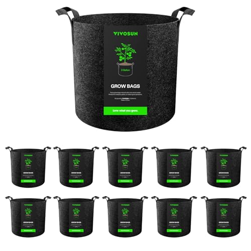 VIVOSUN 10-Pack 3 Gallon Plant Grow Bags Fabric Pots with Handles - size: 3 Gallons, style: 10-Pack