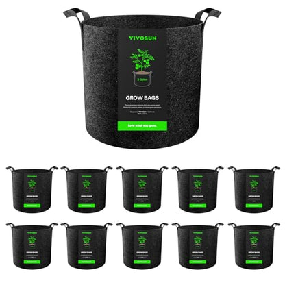 VIVOSUN 10-Pack 3 Gallon Plant Grow Bags Fabric Pots with Handles - size: 3 Gallons, style: 10-Pack