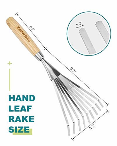 Hand Cultivator with 9-Teeth Rake - 14.4 Inch for Garden Bed Cultivating Soil, Weeding, Raking Leaves, Levelling Gravel - Solid Wood Handle