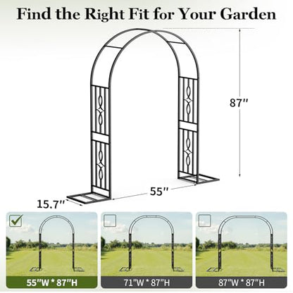 Metal Garden Arch, Heavy Duty Garden Trellis for Climbing Plants, with Enlarged Base for Stability, Ideal for Wedding Arches & Party Decorations, 55" W x 87" H