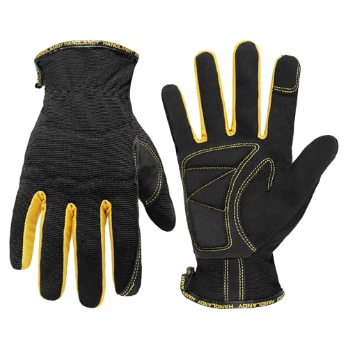 HANDLANDY Work Gloves Mens & Women, Utility Safety Mechanic Working Gloves Touch Screen, Flexible Breathable Yard Work Gloves (Small, Black-Yellwo) - color: Black Yellow (1 Pair), size: Small