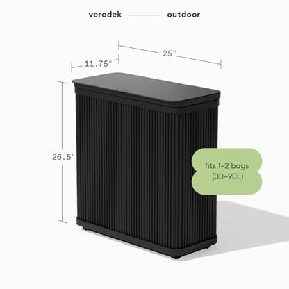 Veradek Tambour Waste Bin - Outdoor Trash Can with Dual Bag System - color: Black, size: 25" L x 11.75" W x 26.5" H