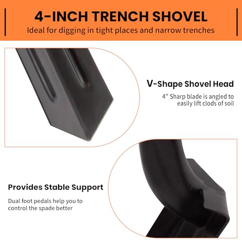 Nohovu Trench Shovel for Digging, 4-Inch Trench Shovel, Heavy Duty Trenching Shovel with Fiberglass Handle, 56 Inches