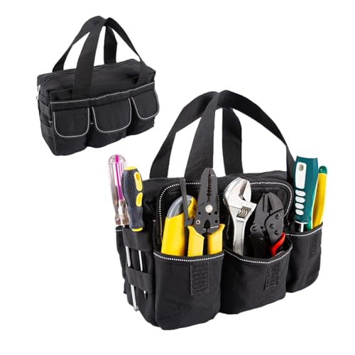 Small Tool Bag, Close Top Wide Mouth Tool Organizer Bag, Large Tool Bags - color: Black-1, size: 12 Inch