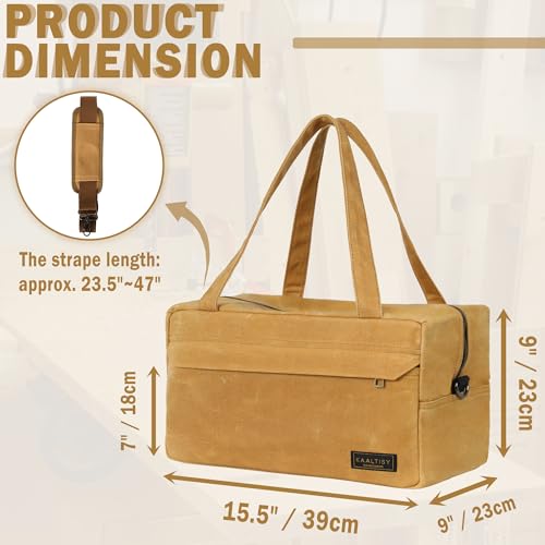 16OZ Waxed Canvas Tool Storage Bag, Heavy Duty Hand Tools Organizer with Hidden Zipper Pocket & 6 Internal Slots & Shoulder Strap | Khaki | Multi-Purpose Tool Bag for Mechanic Electrics - Large - color: Khaki, size: L