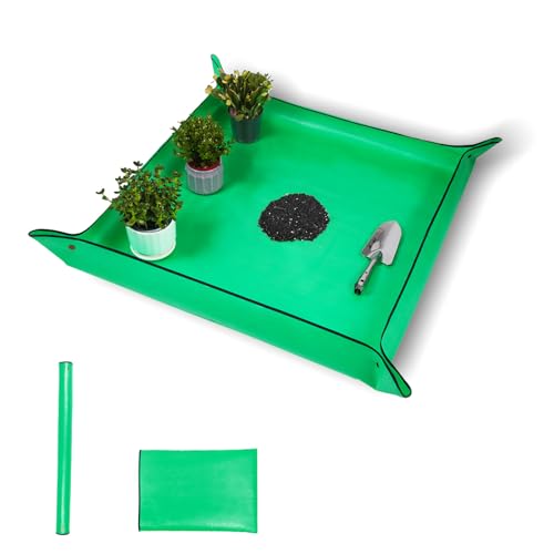 26.8" x 26.8" Plant Repotting Mat Waterproof Transplanting Mat Indoor Succulent Potting Mat Portable Gardening Watering mat Square and Foldable Garden mat - color: Green, size: 26.8 in x 26.8 in (Square)