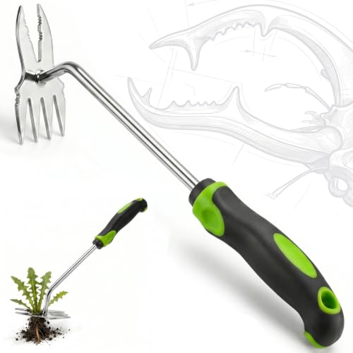 Weed Puller Tool, 2-in-1 Hand Weeder and Root Remover, Heavy Duty Stainless Steel Weeding Tool for Deep Roots, Ergonomic Garden Weed Pulling Tool for Lawn and Yard - Green (Green) - color: Green
