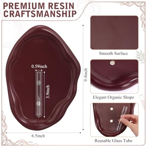 Modern Wall Mounted Resin Vase with Magnetic Glass Tube, Maroon - color: Maroon