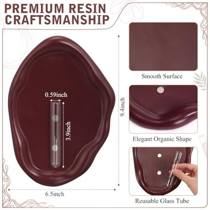 Modern Wall Mounted Resin Vase with Magnetic Glass Tube, Maroon - color: Maroon