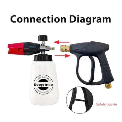 Sooprinse Foam Cannon Kit with Pressure Washer Short Gun, 1 L Snow Foam Lance with 1/4 Inch Quick Connector, Foam Blaster with Pressure Washer Gun,4000 PSI, Black - color: Black+Red