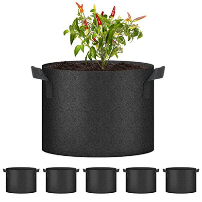 HealSmart Plant Grow Bags 10 Gallon, Tomoato Planter Pots 5-Pack with Handles, Aeration Nonwoven Fabric, Heavy Duty Gardening Planter for Vegetable, Herbs and Flowers, Black - color: Black, 5 Pack, size: 10 Gallon