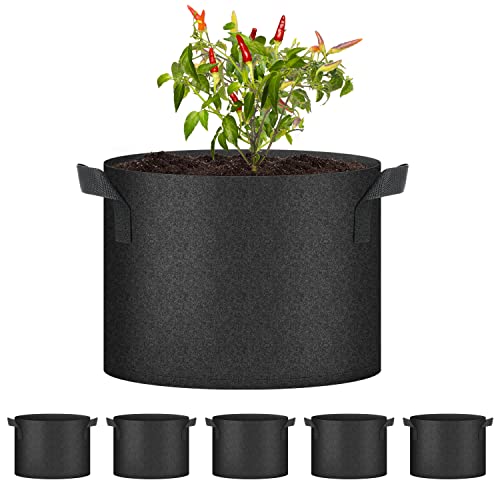 HealSmart Plant Grow Bags 10 Gallon, Tomoato Planter Pots 5-Pack with Handles, Aeration Nonwoven Fabric, Heavy Duty Gardening Planter for Vegetable, Herbs and Flowers, Black - color: Black, 5 Pack, size: 10 Gallon