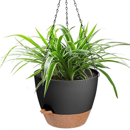12 Inch Self Watering Hanging Planters for Indoor Outdoor Plants, 1 Pack - color: Black, size: 12''
