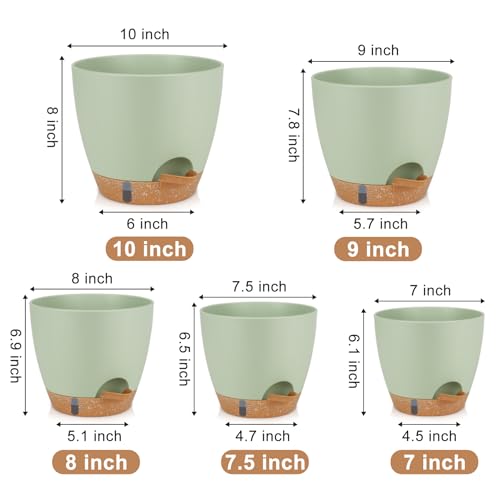 QRRICA 10/9/8/7.5/7 Inch Self Watering Pots for Indoor & Outdoor Plants - color: Green, size: 10/9/8/7.5/7 Inch