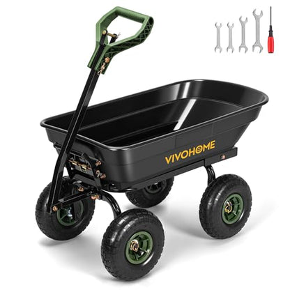 VIVOHOME 660lbs Wheelbarrow Dump Garden Cart with 2-in-1 Convertible Handle - color: Green