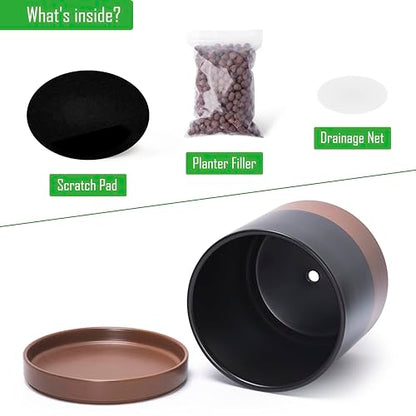 D'vine Dev 10 Inch Ceramic Planter Pot, Black/Tan, 94-O-E-7 - color: Black/Speckled Tan, size: Large