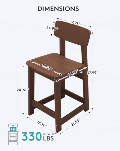 SERWALL Outdoor HDPE Counter-Height Bar Stools Set of 2, Brown - color: Brown, size: 2 Bar Stools