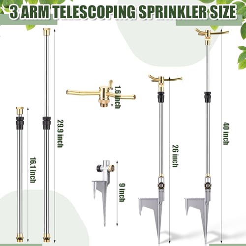 Funnymoom 2 Pack 3-arm Rotating Telescoping Sprinkler 360 Degree Swivel Garden Sprinkler High Rise Lawn with Step Base up to 41.7 Inch for Large Area Coverage (Silver) - color: Silver