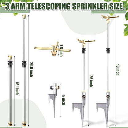 Funnymoom 2 Pack 3-arm Rotating Telescoping Sprinkler 360 Degree Swivel Garden Sprinkler High Rise Lawn with Step Base up to 41.7 Inch for Large Area Coverage (Silver) - color: Silver