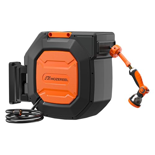 Heavy Duty Retractable Garden Hose Reel 5/8 inch x 100ft Wall Mounted - color: Black Orange, size: 5/8"*100FT