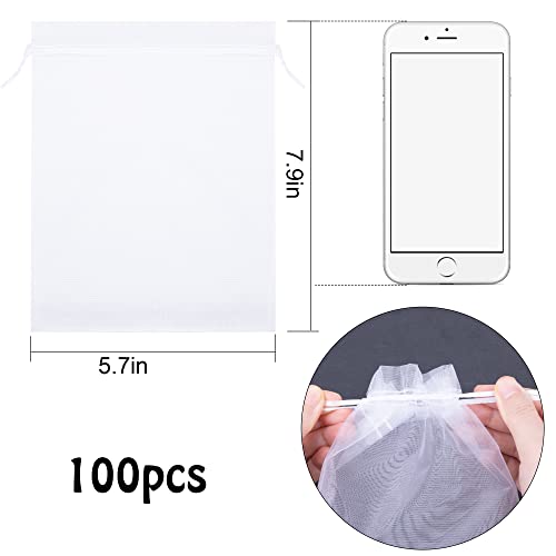 6x8 Inch 100 Pieces Organza Fruit Netting Bags - Fruit Protection Bags with Drawstring, Garden Plant Net Barrier Bag for Tomatoes, Grapes, Mangoes - color: White, size: 6 x 8 Inch
