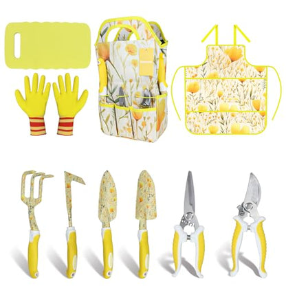 Yellow Garden Tools Set 10 Pieces, Gardening Gifts for Women - color: yellow