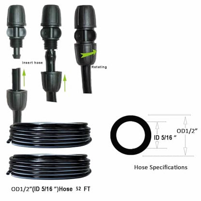 Drip Irrigation Kit 52ft 5/16“ID Inche Pipe Solutions for Large Gardens with Low Water Pressure Away from The Water Source - size: Kit 52 - 52 ft
