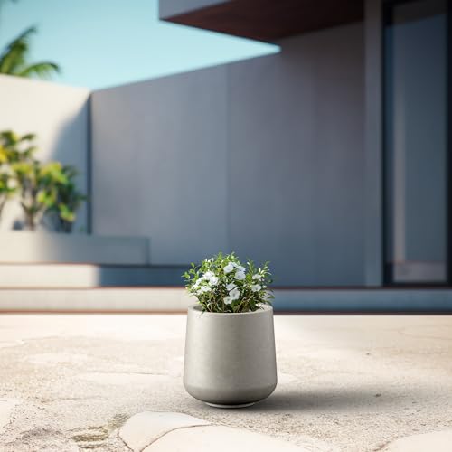 Kante Accent Round Curved Weathered Concrete Planter 13" Dia, Outdoor - color: Weathered Concrete, size: 11.6" D