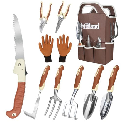 Brown Garden Tools Set 10-Piece, Gardening Gifts for Women Men - color: brown-10pcs